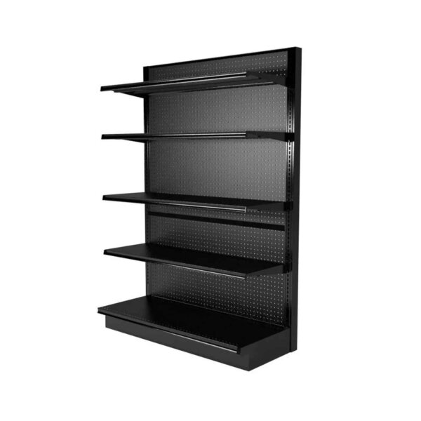 Black color Gondola End Cap Unit with 5 racks space displayed on white background at dallas,tx at DFFW Fixture